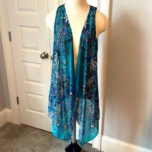 Karen Kane scarf print, long vest size large.